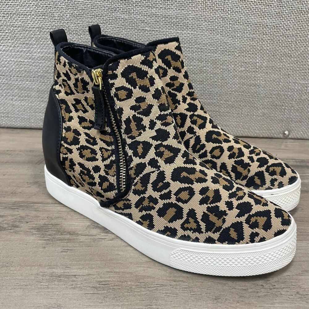 STEVE MADDEN Hidden Wedge Womens 9.5M Loxley Ankle Bootie Animal Print Casual